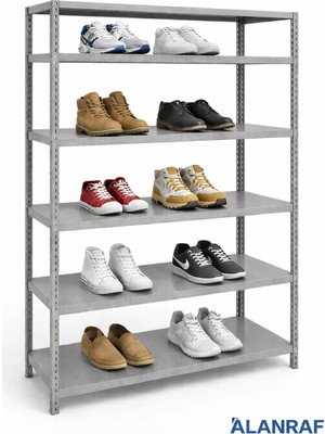Alanraf 6 Katlı Galvaniz Çelik Gri Renkli Ayakkabılık Rafı 31X75X150CM