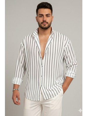 Tarz Cool Erkek Iki Çizgili Regular Relaxed Fit Uzun Kollu Gömlek