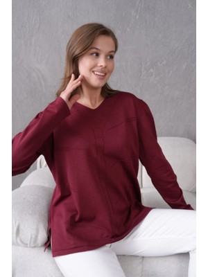 Stilmony Kadın Anne Esnek Yumuşak Dokulu V Yaka Ince Triko Kazak