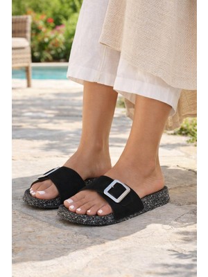 ModaOnn Kadın Süet Görünümlü Tek Tokalı Terlik –  Rahat Terlik