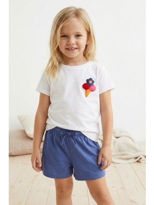 Kız Çocuk Floral Dondurma Figürlü Şortlu Pijama Takımı