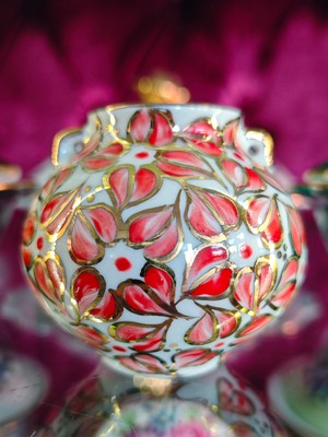 Manushum El Boyama Porselen Limoges Kuşlu Mini Balon Vazo-Kırmızı