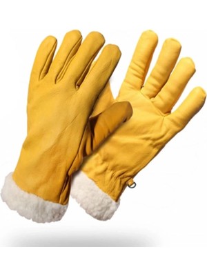 Kardelen İş Elbiseleri Shd Içi Kürklü Deri Eldiven Soğuk Havalara Uygun Isı Yalıtımlı Termal Astar Destekli Koruyucu Eldiven