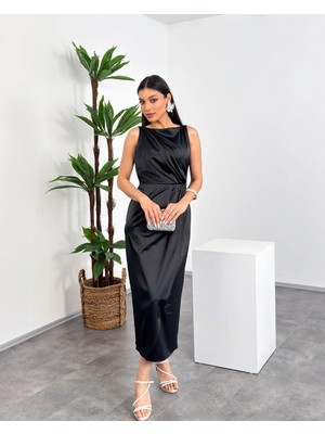 Mialora Kruvaze Yaka Omuz Boncuk Detaylı Püsküllü Maxi Kadın Elbise