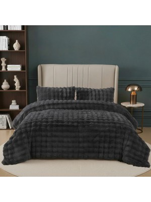Nevore Home Ultra Soft Peluş Antrasit Çift Kişilik Yatak Örtüsü Seti 220x240 cm – Yumuşak Dokulu