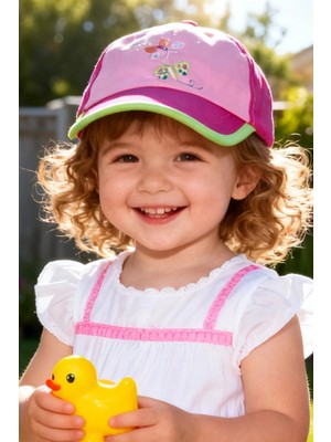 Bay Şapkacı Kız Çocuk Pembe Kelebek Nakışlı Yazlık Şapka - Güneş Korumalı Pamuklu Kasket 304