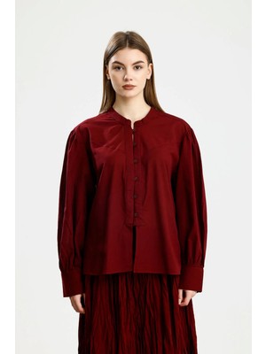 İVRESSE Büzgü Detaylı Pamuklu Gömlek Bordo