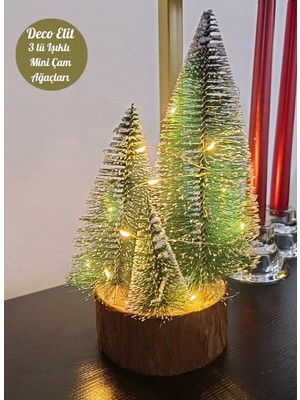 Marsilyan Büyük Boy Led Işıklı Nevada Çam Ağaçları 4 lü Set Büyük Meşe Kütüklü Led Işıklı 22 Cm Boy