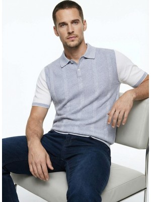 Fabrika Polo Yaka Slim Fit Jakarlı Gri Melanj Erkek Kazak F6SM-KZK 2303