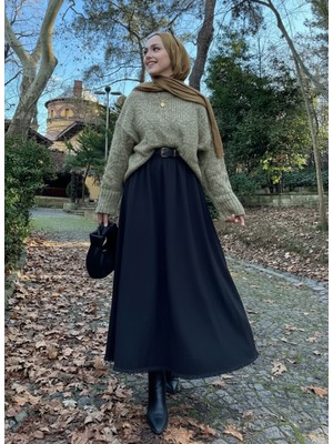 Miostil Cepli Bel Lastikli Etek-Siyah