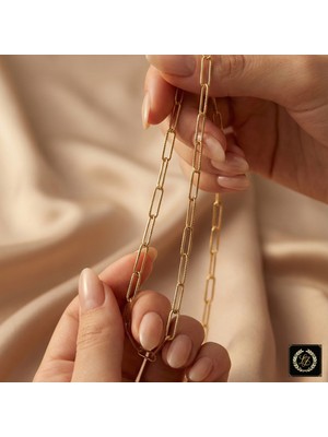 Xuping Jewelry Vıp Seri 316L Çelik 14K Gold Renk Tırtıklı Ataç Zincir Kolye 50 cm