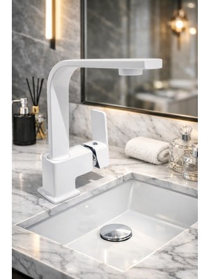 Musluq Beyaz Lavabo Kare Batarya-Eviye Batarya