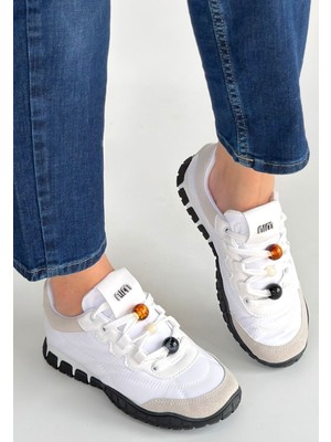 Zerenyus Tues Premium Beyaz Nubuk Bağcıklı Kadın Sneaker