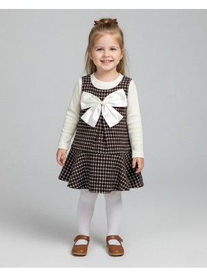 Ege Bebek Kız Çocuk Bayramlık Ekoseli Jileli ve Badili 3-4-5-6-7 Yaş Şık Elbise