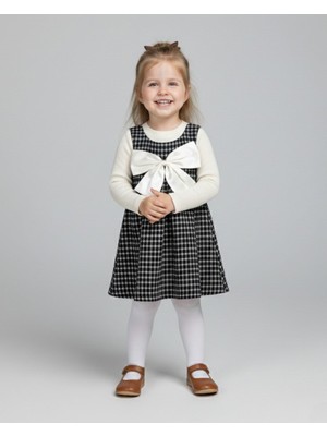 Ege Bebek Kız Çocuk Bayramlık Ekoseli Jileli ve Badili 3-4-5-6-7 Yaş Şık Elbise