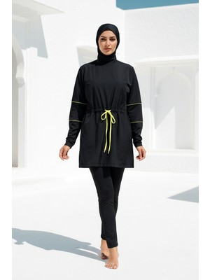 Marina Tesettür Mayo Tam Kapalı Neon Biye Detaylı Paraşüt Likralı 3’lü Set M2272