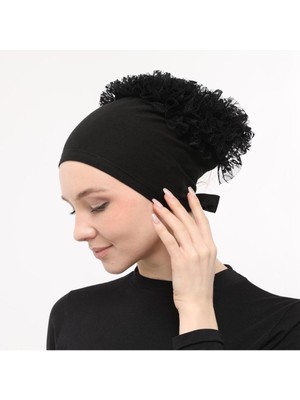 Sensu Önü Dikişli Arkadan Bağlamalı Topuz Dantelli Fırfırlı Tesettür Iç Bone