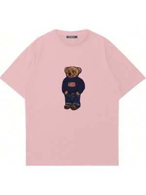 Mad&Calf Unisex Teddy Boy Baskılı Bisiklet Yaka Oversize Tshirt