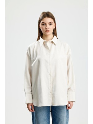İVRESSE Büyük Beden Pamuklu Gömlek Bej