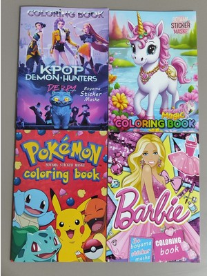 Ada Çanta Kırtasiye 4 Adet Stickerli Boyama Kitabı (Kpop/unicorn/pocemon/barbi) AD33318