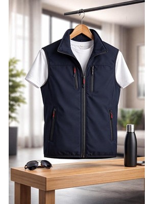 Vatan Tekstil Dik Yaka Slim Fit 3 Cepli Softshell Erkek Yelek Su Itici Kumaş
