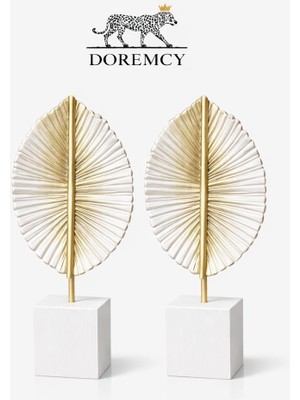 Doremcy 2’li Gold Yaprak Biblo 28X12 cm Modern Dekoratif Obje Polyester Döküm