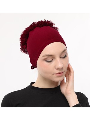 Sensu Önü Dikişli Arkadan Bağlamalı Topuz Dantelli Fırfırlı Tesettür Iç Bone