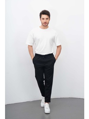 Erkek Siyah Rahat Kalıp Yan Cepli  Duble Paça Jogger Pantolon