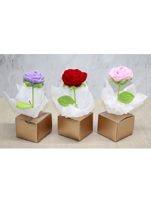 Konyax Kutulu Tekli El Örgüsü Gül Kutulu