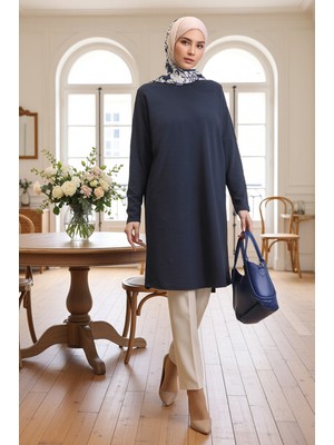 Respiro Rahat Kesim Iç Göstermez Mevsimlik Lacivert Tunik Büyük Bedenli