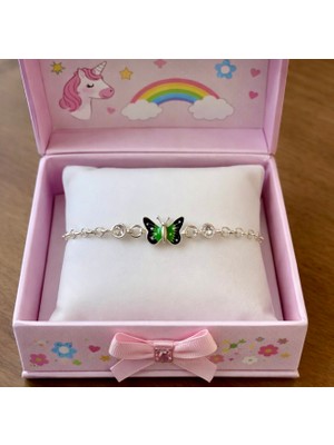 miraç gümüş takı atölyem 925 Ayar Gümüş Mineli Kelebek Detaylı Kız Çocuk Bileklik