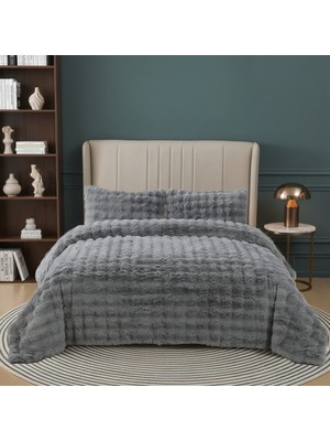 Nevore Home Ultra Soft Peluş Gri Çift Kişilik Yatak Örtüsü Seti 220x240 cm – Yumuşak Dokulu