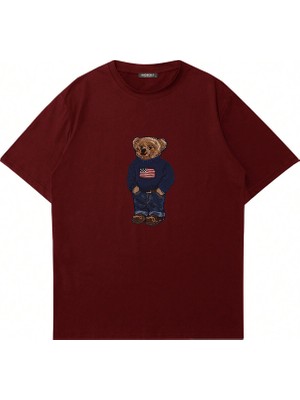 Mad&Calf Unisex Teddy Boy Baskılı Bisiklet Yaka Oversize Tshirt