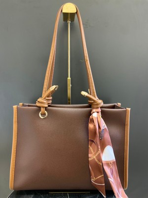 MB Kadın Düğümlü Fular Detaylı Kahverengi Omuz Çantası