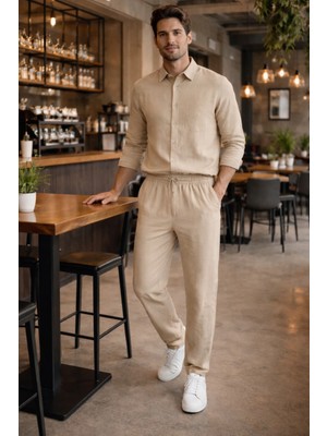 Tarz Cool Erkek Oversize Keten Takım Salaş Kesim Gömlek Pantolon Yazlık Kombin