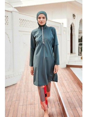 Marina Tesettür Mayo Tam Kapalı Haki Desenli Paraşüt Likralı 4’lü Set M2279