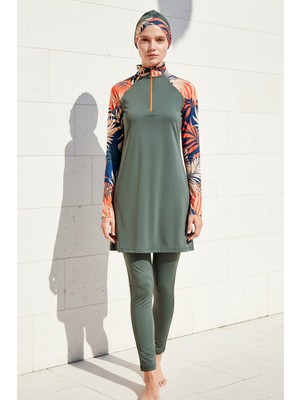 Marina Tesettür Mayo Tam Kapalı Haki Desenli Likralı 4’lü Set M2229