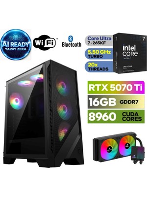 MSI Şafak-Gaming Pc | Yapay Zeka Destekli |intel Core Ultra 7 265KF | Rtx 5070Tİ 16GB | 64 GB Ddr5 Ram | H810 Anakart | 1tb Nvme 5000 4000 | 240MM Sıvı Soğutma