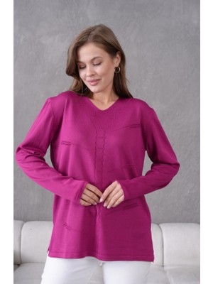 Stilmony Kadın Anne Esnek Yumuşak Dokulu V Yaka Ince Triko Kazak