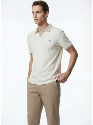 Fabrika Bej Erkek Slim Fit Jakarlı Polo T-Shirt F6SM-TST 2104
