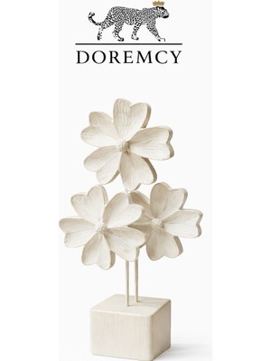 Doremcy 3’lü Çiçek Biblo Dekoratif Obje 25X14 cm Polyester Masaüstü Salon Aksesuarı