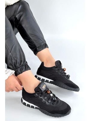 Zerenyus Tues Premium Siyah Nubuk Bağcıklı Kadın Sneaker