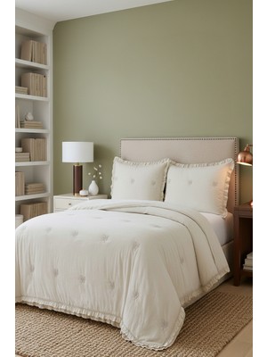 Perla Çiçek Desenli Çift Kişilik Yatak Örtüsü Seti 240X260 cm