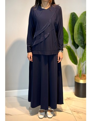 Lale Butik Sandy Kumaş Bluz Çan Etek Takım 0606 Lacivert