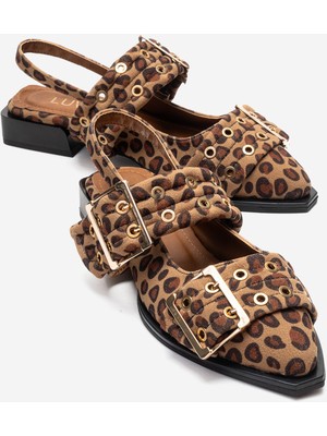 Luvi Paloma Siyah Sarı Desenli Tokalı Kadın Sandalet