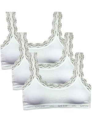 Royaleks 3 Adet Dantel Nakış Işlemeli Pedli Bambu Kadın Büstiyer Beyaz