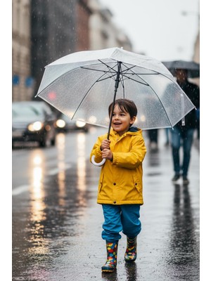 Jasper Şeffaf 8 Tellli Şeffaf Şemsiye Hafif ve Kolay Açılır Çocuk ve Gençler Için Şemsiye