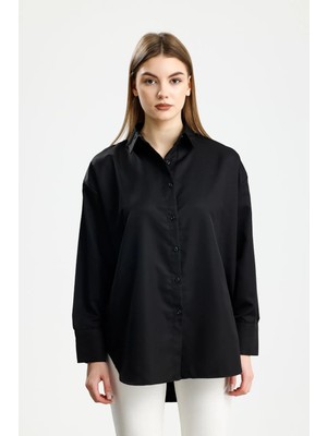 IVRESSE OVERSIZE SATEN GÖMLEK SİYAH