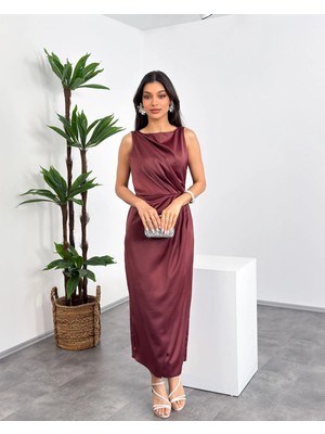 Mialora Kruvaze Yaka Omuz Boncuk Detaylı Püsküllü Maxi Kadın Elbise