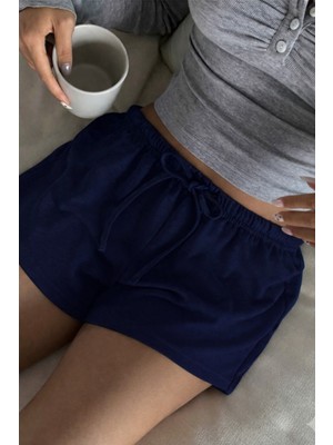 Tarz Cool Kadın Siyah Pamuklu Beli Lastikli Günlük Rahat Şort